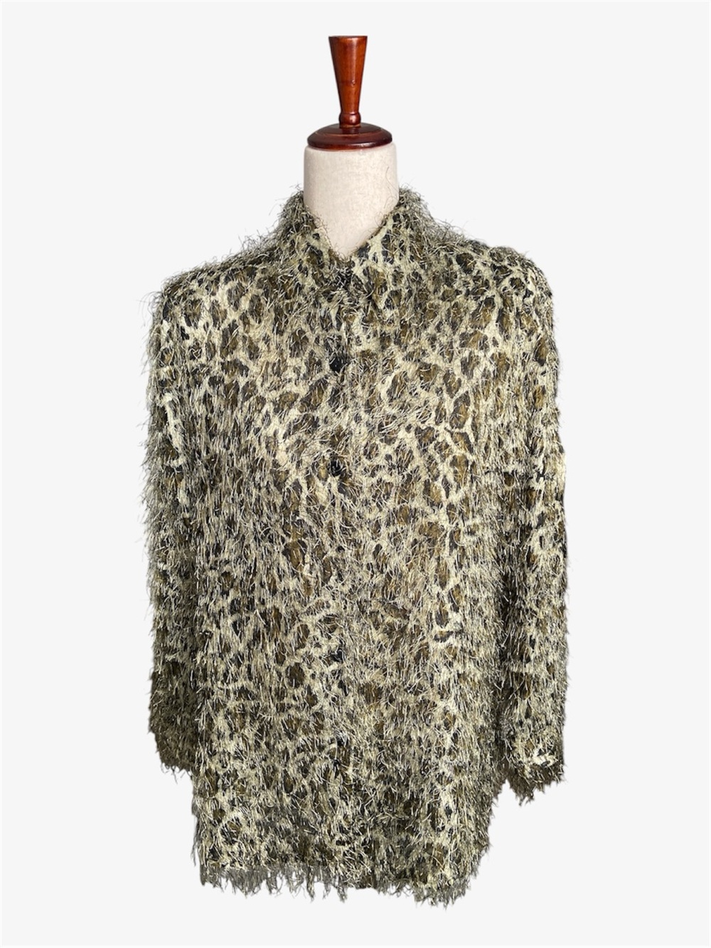 Creative design works Vintage Leopard-Print with fringe jacket  Olive Green